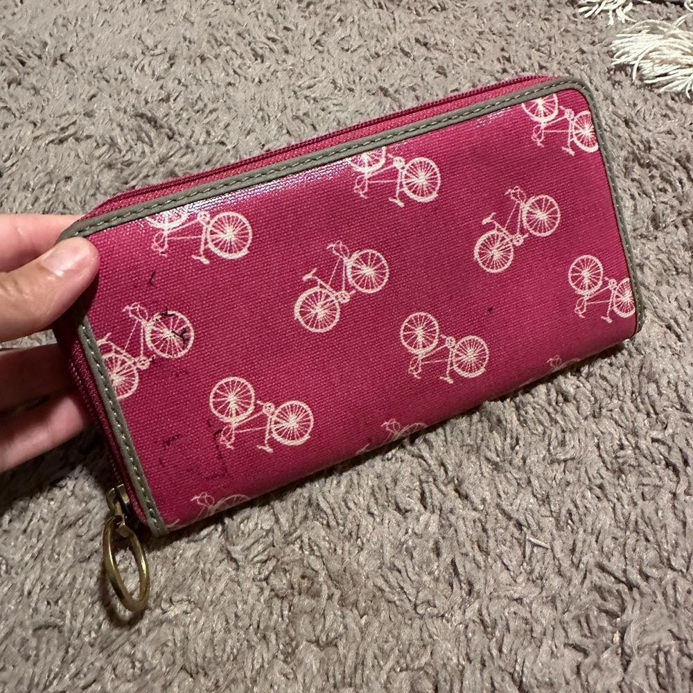 Fossil Full Size Pink Wallet With Bicycle Pattern… - image 2